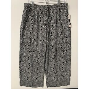 New Sharagano Black White Pants Large Elastic Drawstring Lightweight Coastal